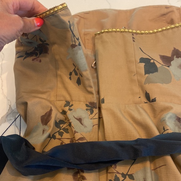 Anthropologie Tabitha Tan/NavyFloral Strapless Dress with Sash Tie - Picture 8 of 8